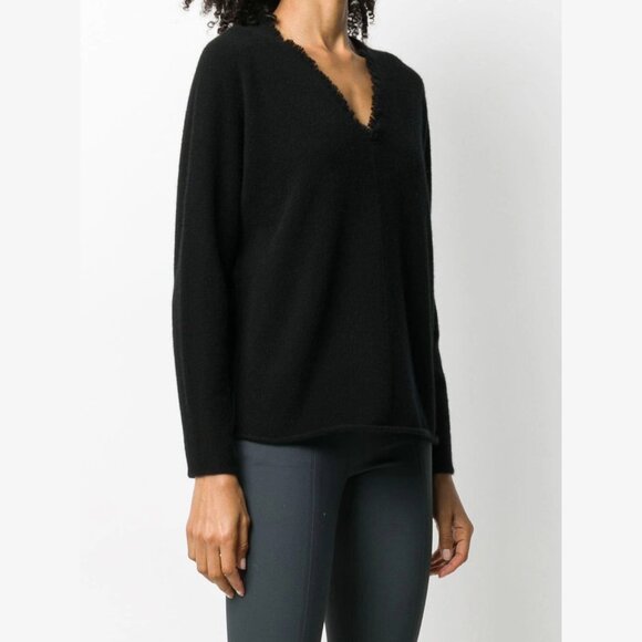 Vince Boiled Cashmere Fringe V Neck XL Black - Picture 4 of 12